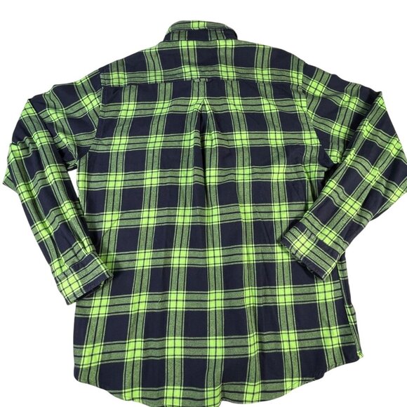 MINE Flannel Shirt Green Black Plaid Men's Size L Long Sleeve Cotton Button Down - Picture 7 of 8